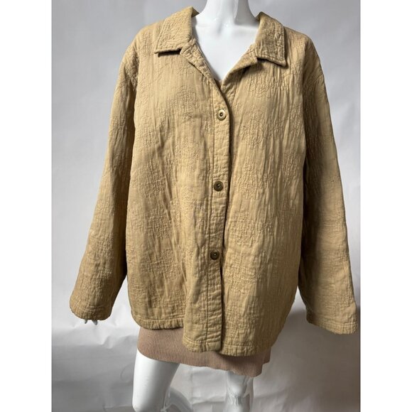 Womens Beige Quilted Button-Up Jacket By BTB Woman 2X 100% Cotton Made In Canada - Picture 1 of 14